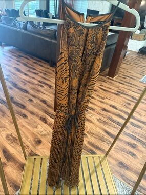 White House Black Market Animal Print Brown Maxi Dress